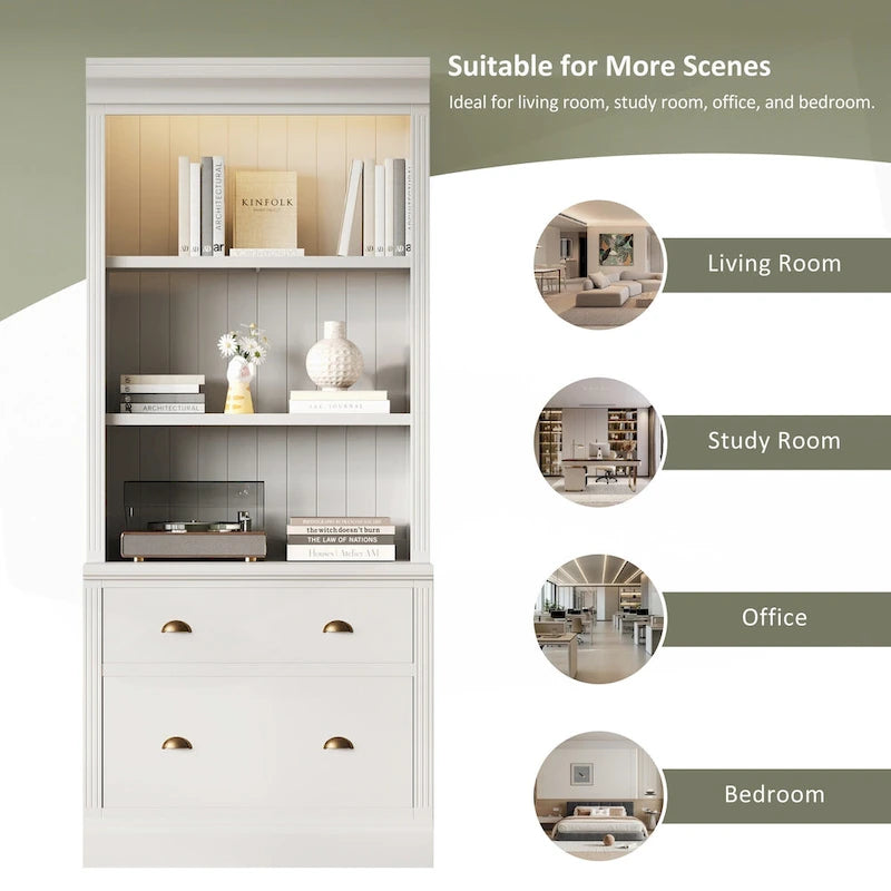 Versatile Tall Bookshelf with LED Lighting and Multiple Storage Options for Home