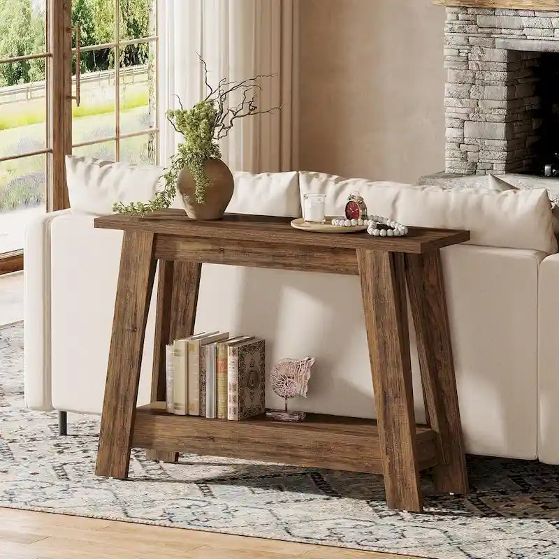 41.3-inch Farmhouse Console Table, 2-Tier Wooden Entryway Table