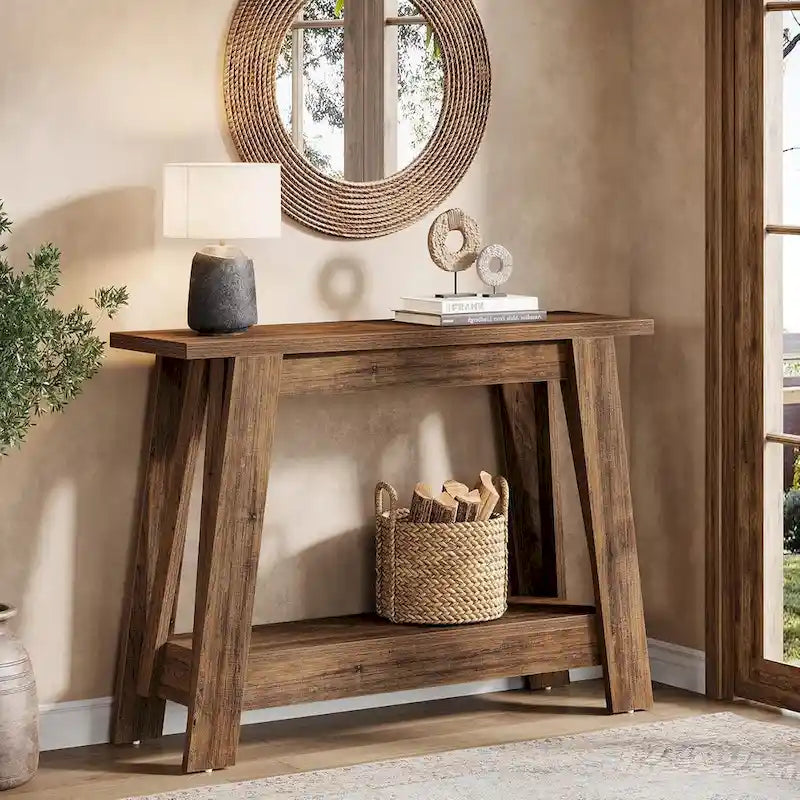 41.3-inch Farmhouse Console Table, 2-Tier Wooden Entryway Table