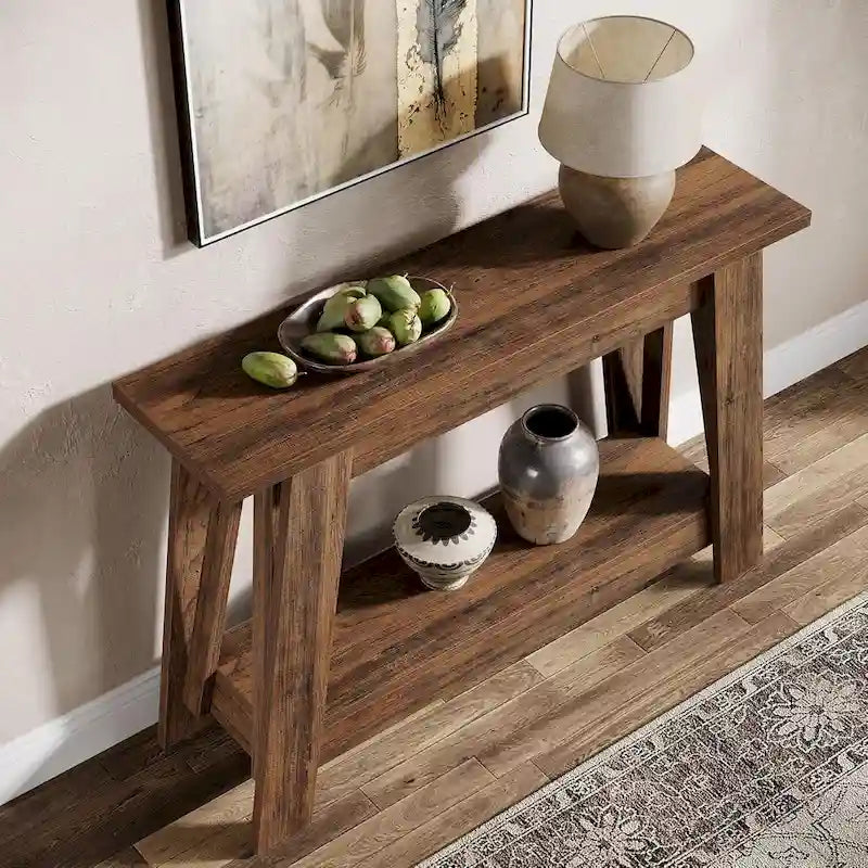 41.3-inch Farmhouse Console Table, 2-Tier Wooden Entryway Table