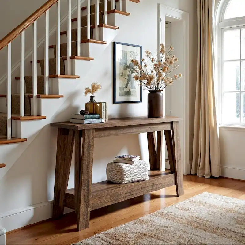41.3-inch Farmhouse Console Table, 2-Tier Wooden Entryway Table