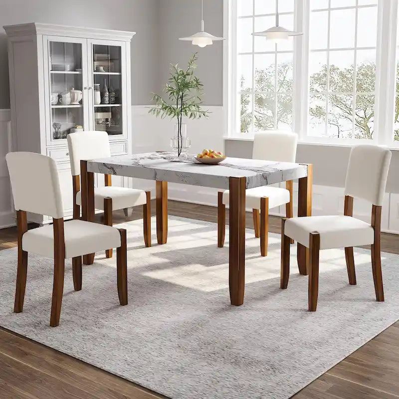 5-Piece Modern Dining Set with Rectangular Table & Chairs