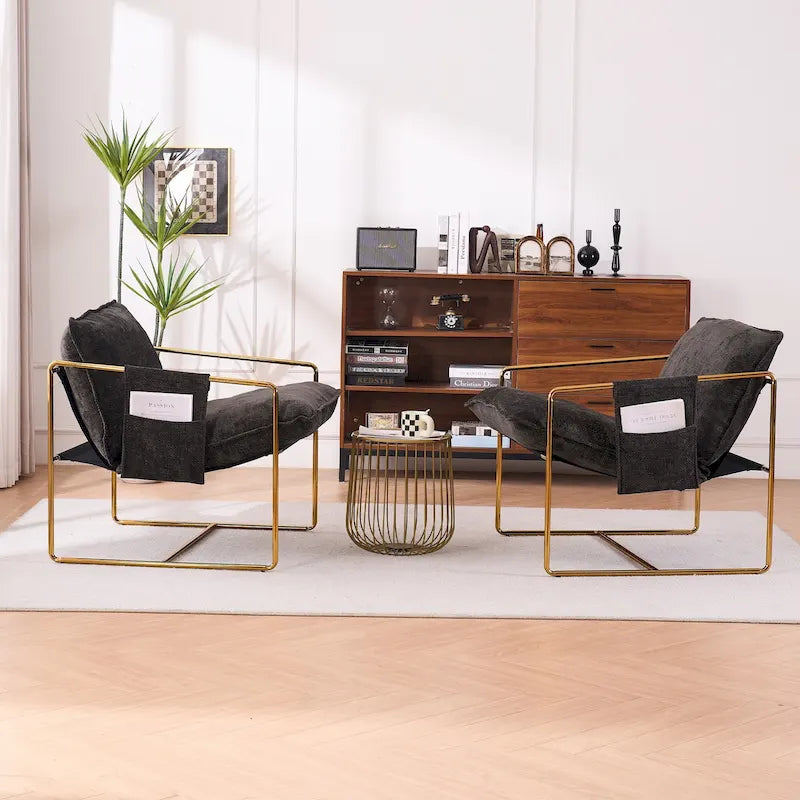 30.7" Armchair with Metal Frame and Gold Accents (Set of 2)
