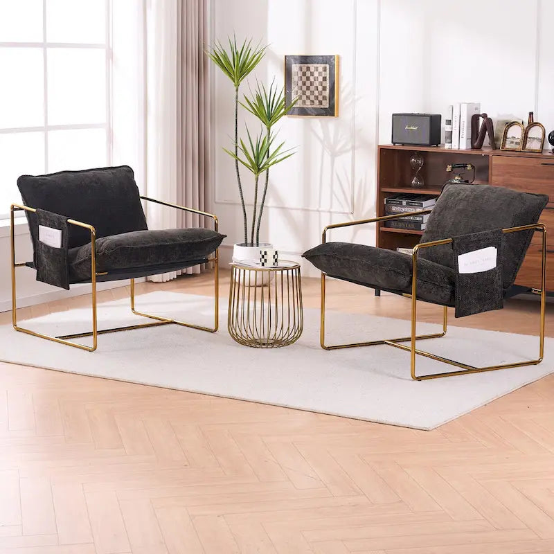 30.7" Armchair with Metal Frame and Gold Accents (Set of 2)