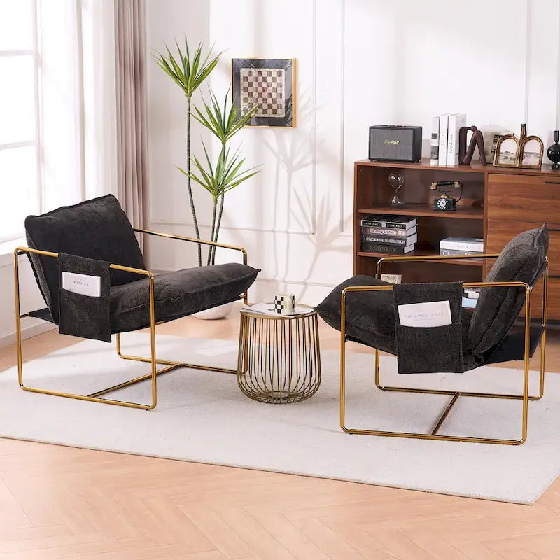 30.7" Armchair with Metal Frame and Gold Accents (Set of 2)