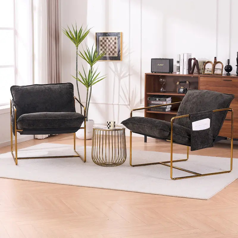 30.7" Armchair with Metal Frame and Gold Accents (Set of 2)