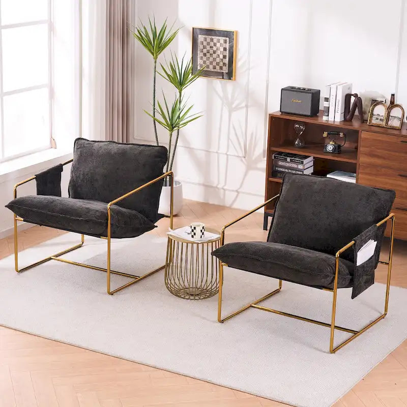 30.7" Armchair with Metal Frame and Gold Accents (Set of 2)