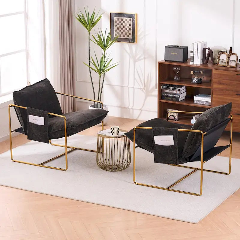 30.7" Armchair with Metal Frame and Gold Accents (Set of 2)