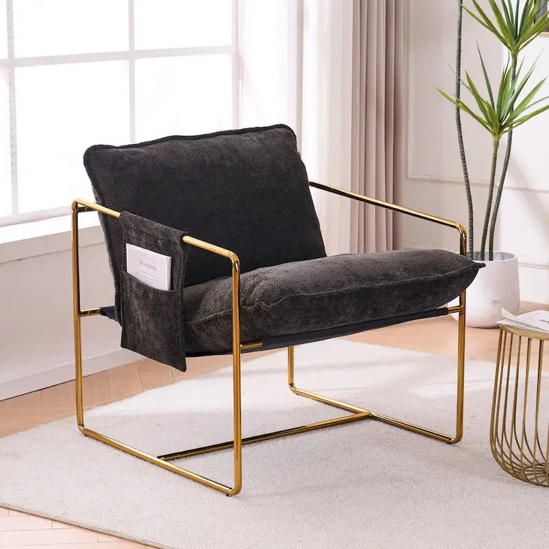 30.7" Armchair with Metal Frame and Gold Accents (Set of 2)