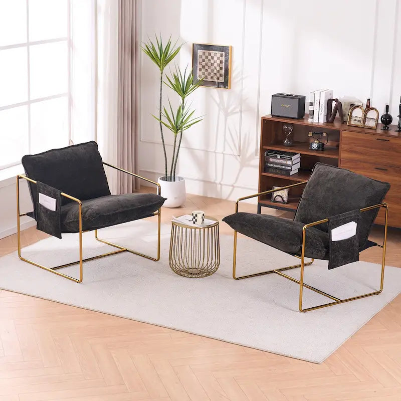 30.7" Armchair with Metal Frame and Gold Accents (Set of 2)