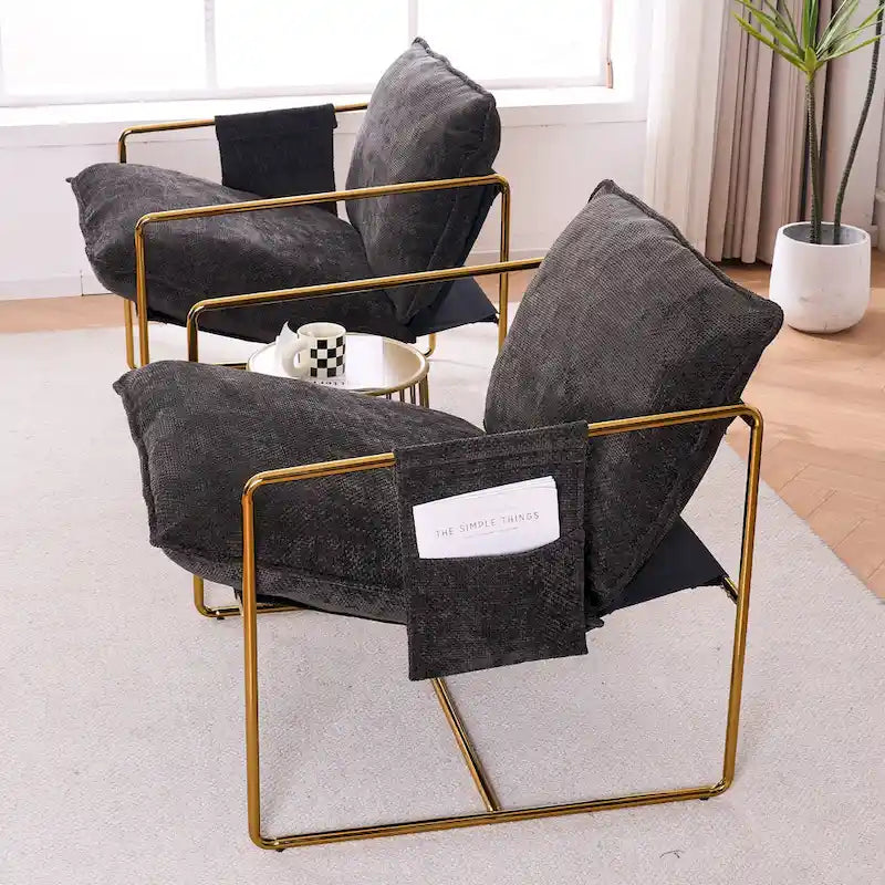 30.7" Armchair with Metal Frame and Gold Accents (Set of 2)