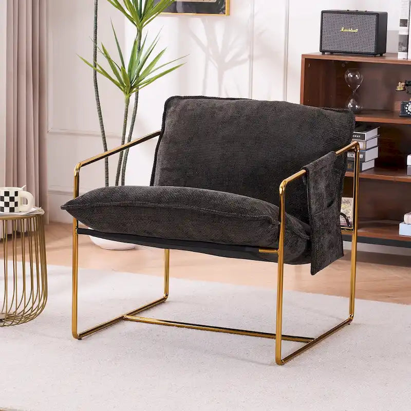 30.7" Armchair with Metal Frame and Gold Accents (Set of 2)