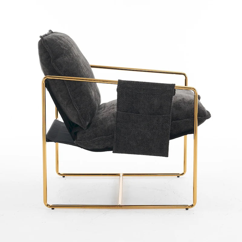 30.7" Armchair with Metal Frame and Gold Accents (Set of 2)