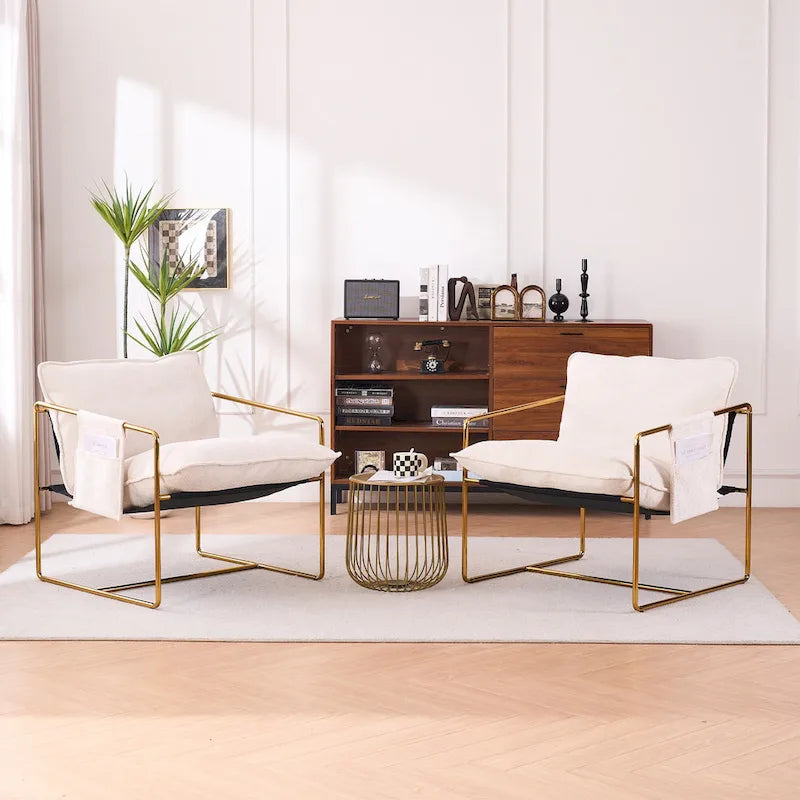 30.7" Armchair with Metal Frame and Gold Accents (Set of 2)