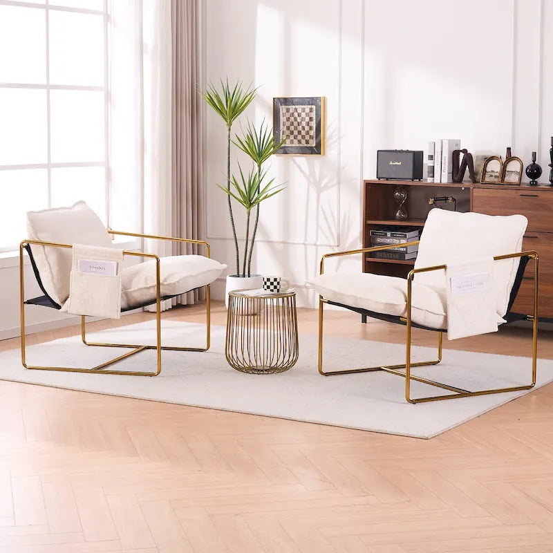 30.7" Armchair with Metal Frame and Gold Accents (Set of 2)