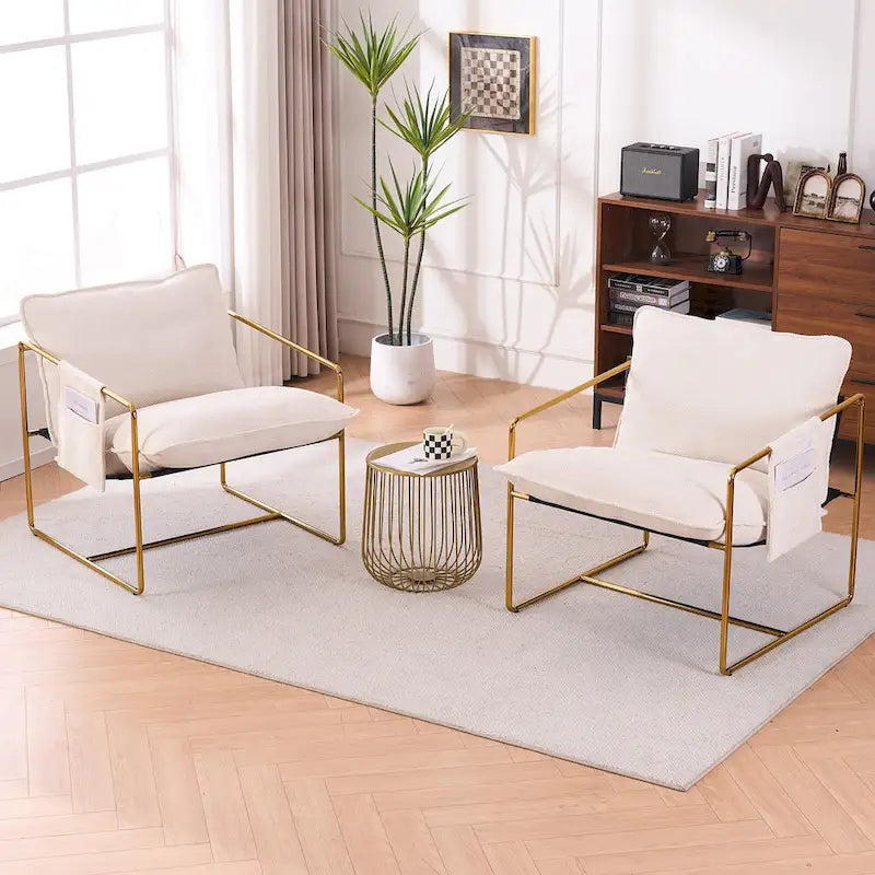 30.7" Armchair with Metal Frame and Gold Accents (Set of 2)