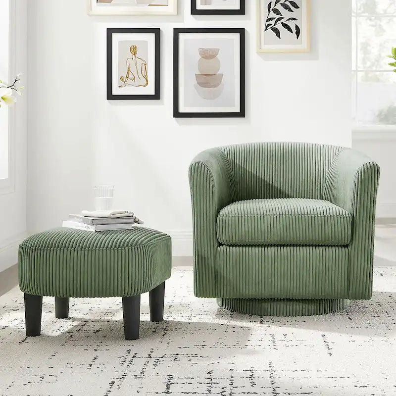 Green 26.38 Swivel Arm Chair with Ottoman