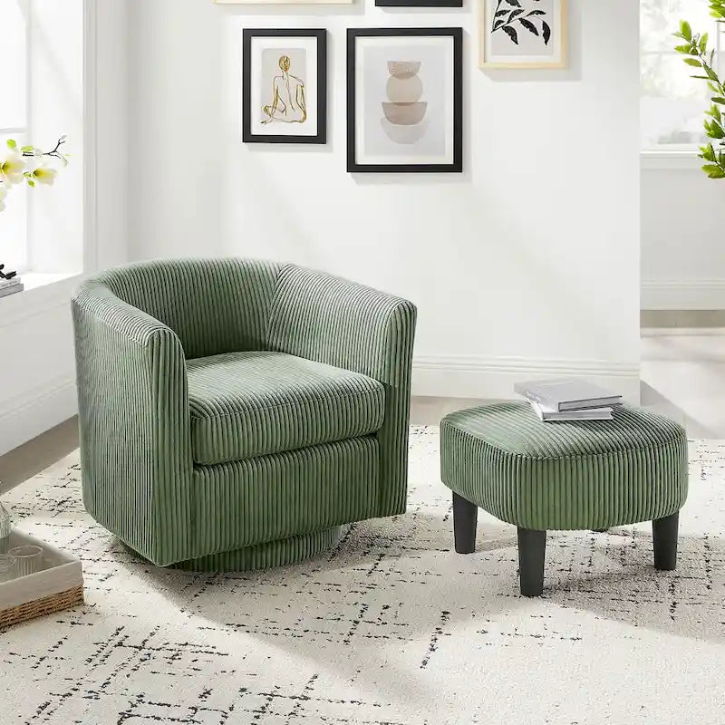 Green 26.38 Swivel Arm Chair with Ottoman