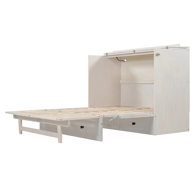Full Size Modern Murphy Bed with Versatile Storage Drawers & USB