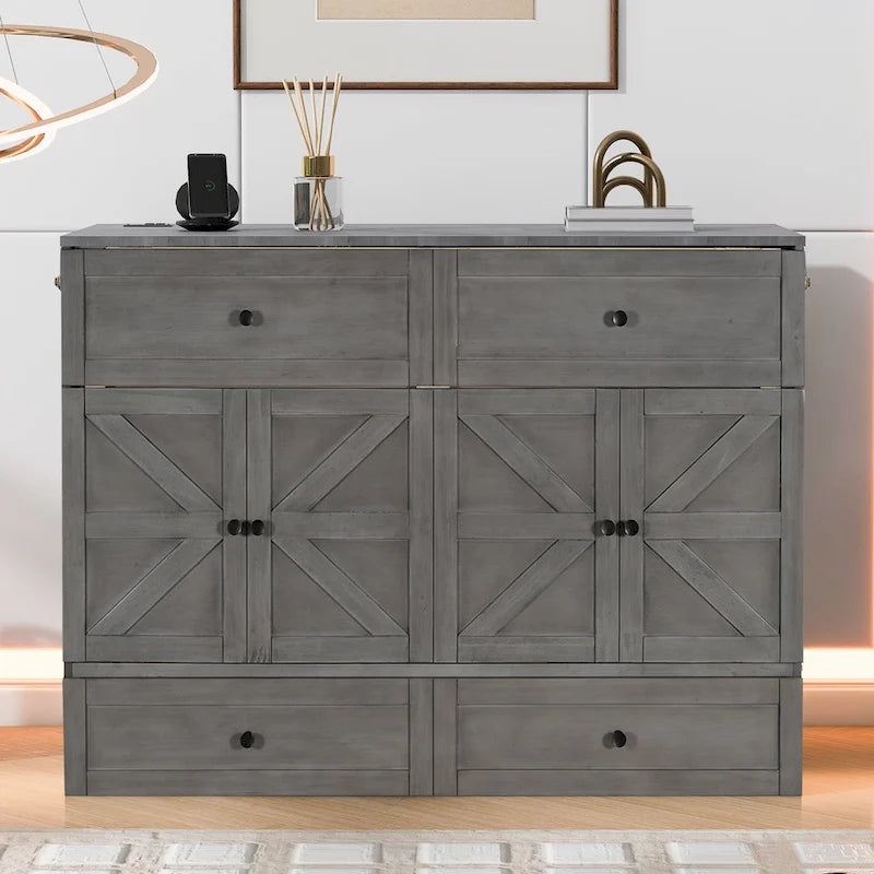 Full Size Modern Murphy Bed with Versatile Storage Drawers & USB