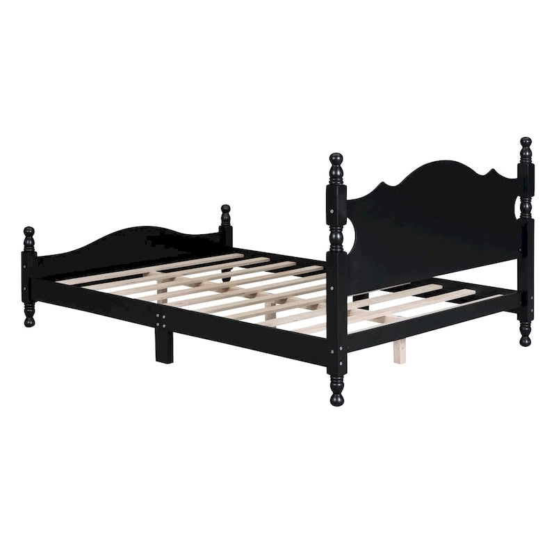 Retro Pine Platform Bed with Headboard and Footboard