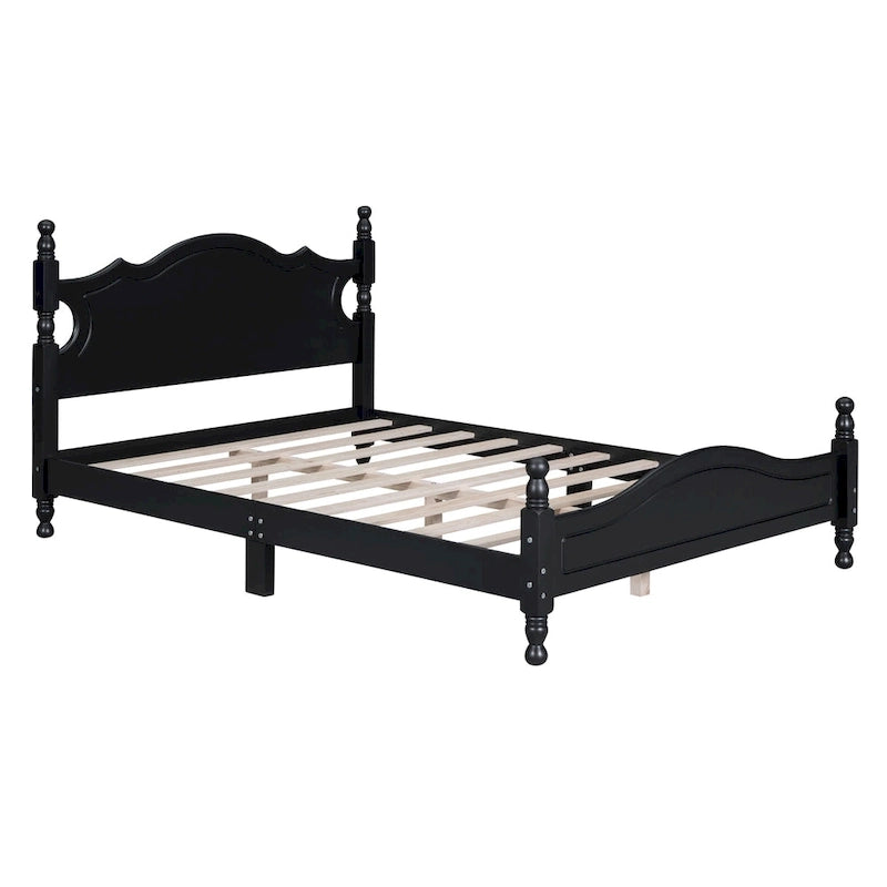 Retro Pine Platform Bed with Headboard and Footboard