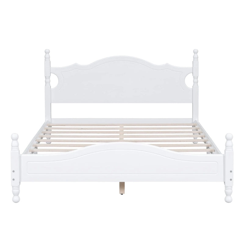 Retro Pine Platform Bed with Headboard and Footboard