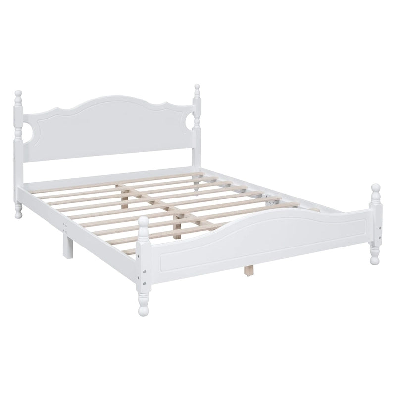 Retro Pine Platform Bed with Headboard and Footboard