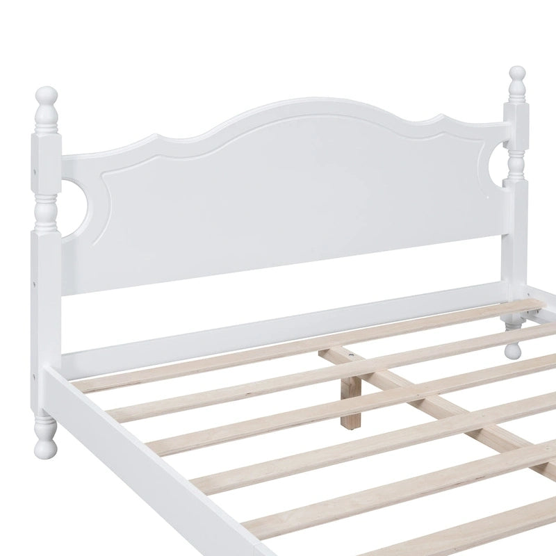 Retro Pine Platform Bed with Headboard and Footboard