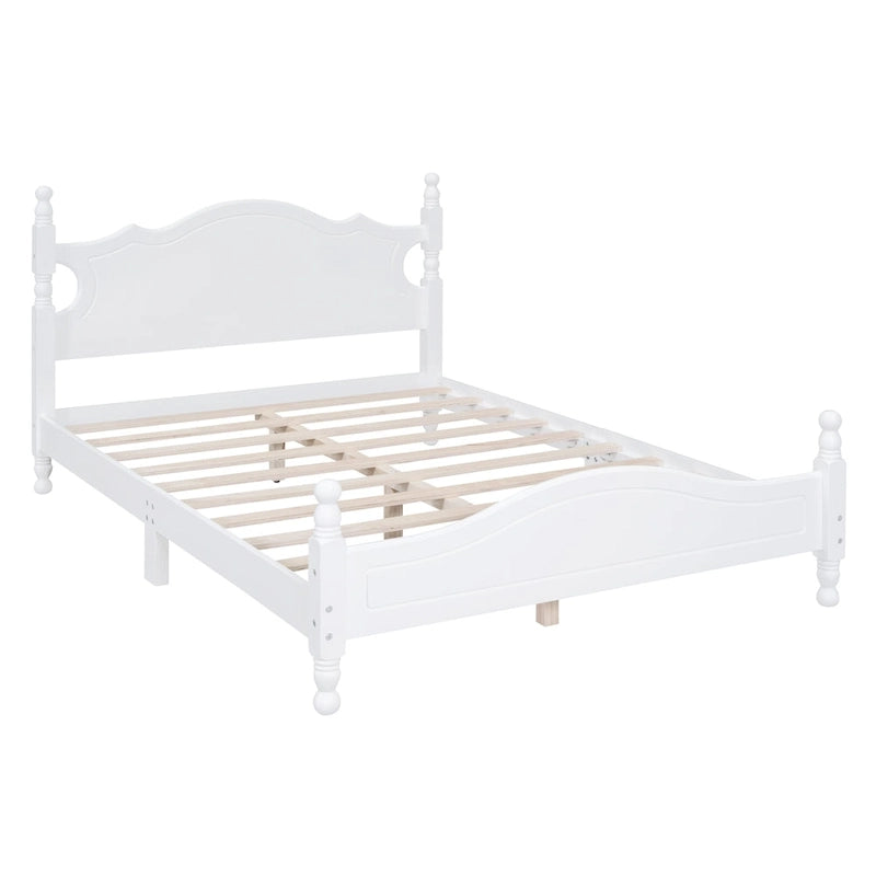 Retro Pine Platform Bed with Headboard and Footboard