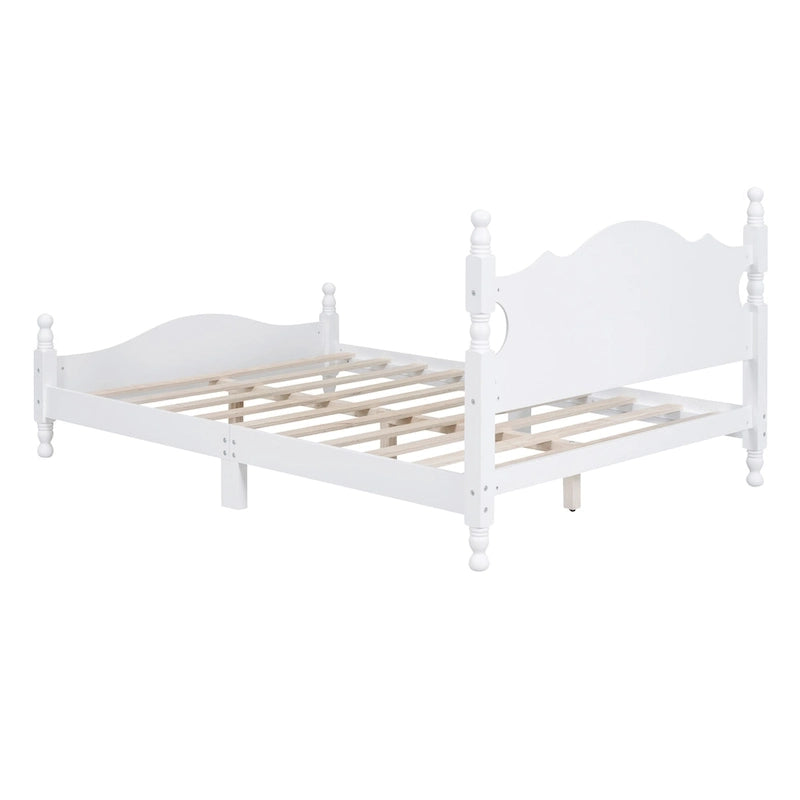 Retro Pine Platform Bed with Headboard and Footboard