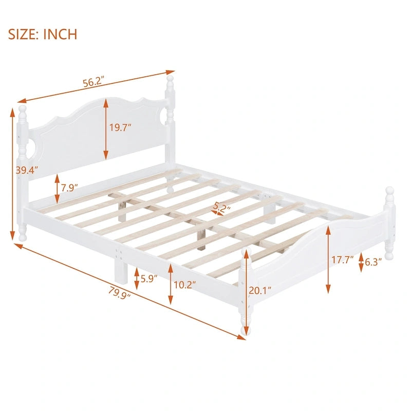Retro Pine Platform Bed with Headboard and Footboard