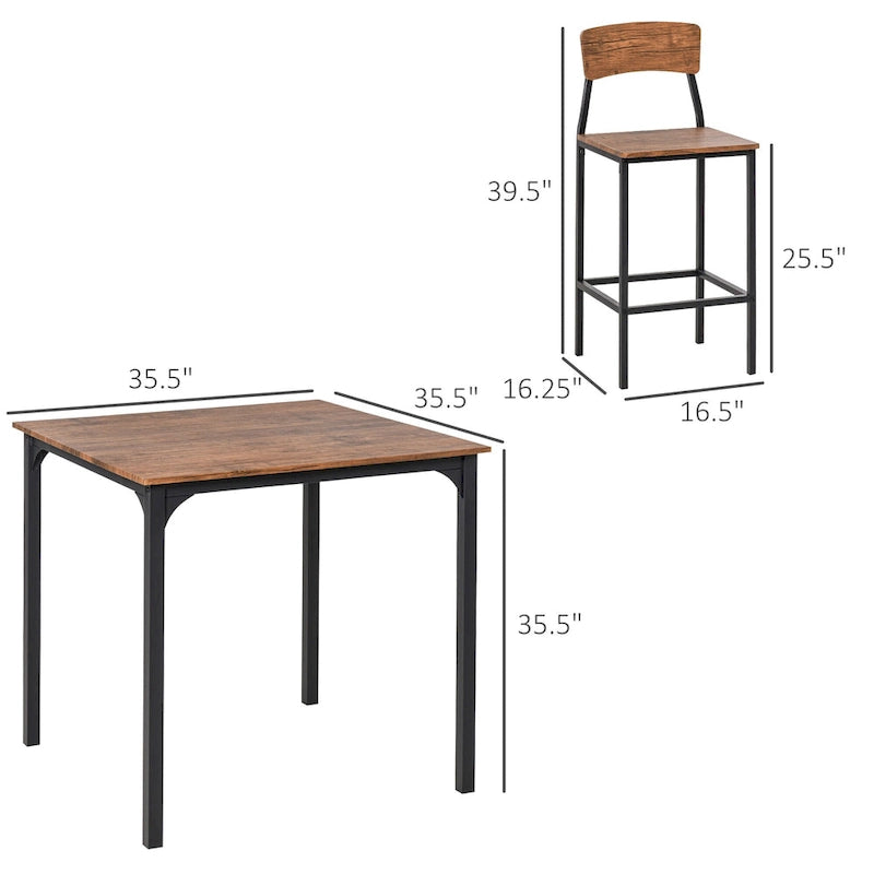 Modern Style 5-Piece Dining Set with Square Counter Height Bar Table and 4 Footrest Open Back Dining Chairs