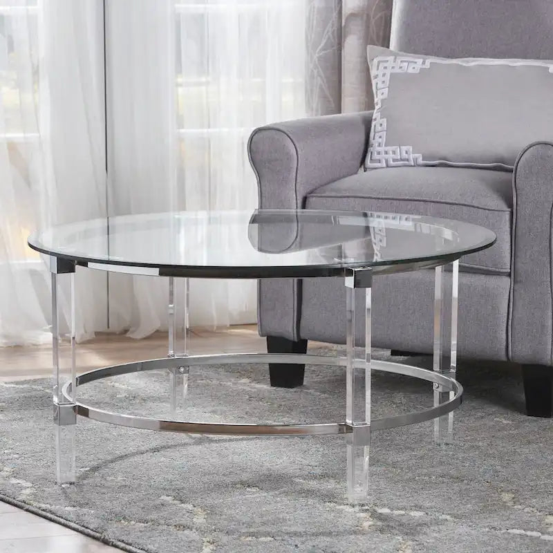 35.5 Modern Round Coffee Table with Translucent Design for Living Room
