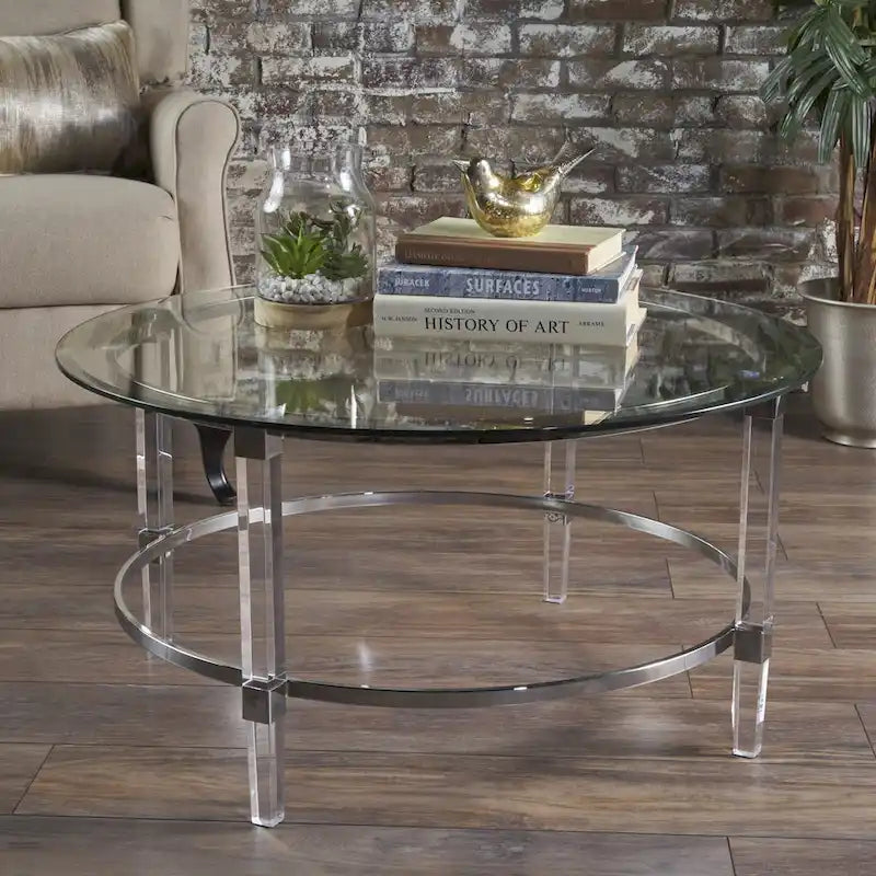 35.5 Modern Round Coffee Table with Translucent Design for Living Room