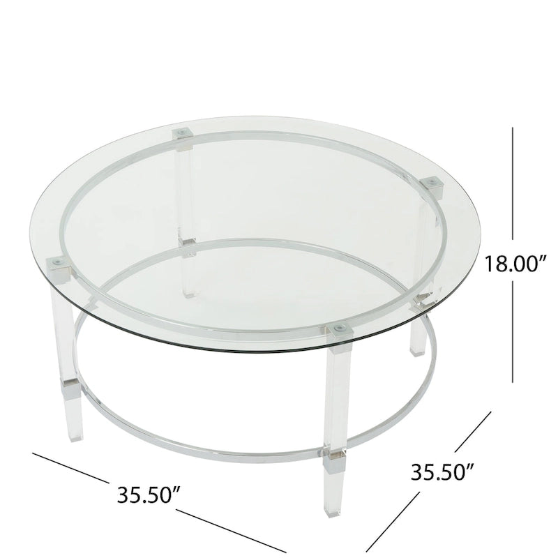 35.5 Modern Round Coffee Table with Translucent Design for Living Room