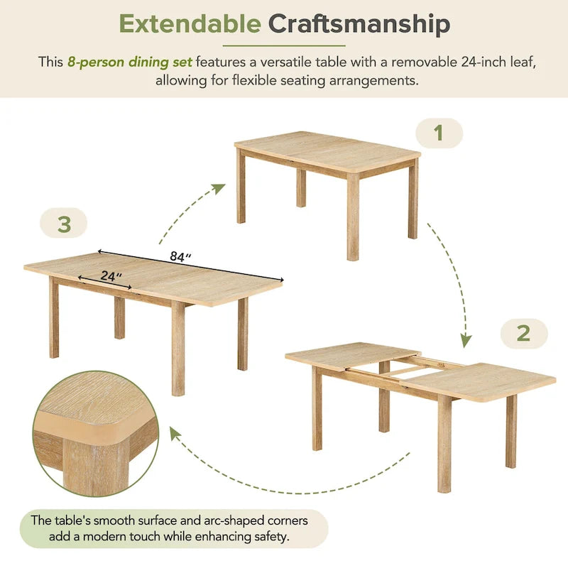 7-Piece Wooden Dining Table Set with Extendable Table & 6 Chairs