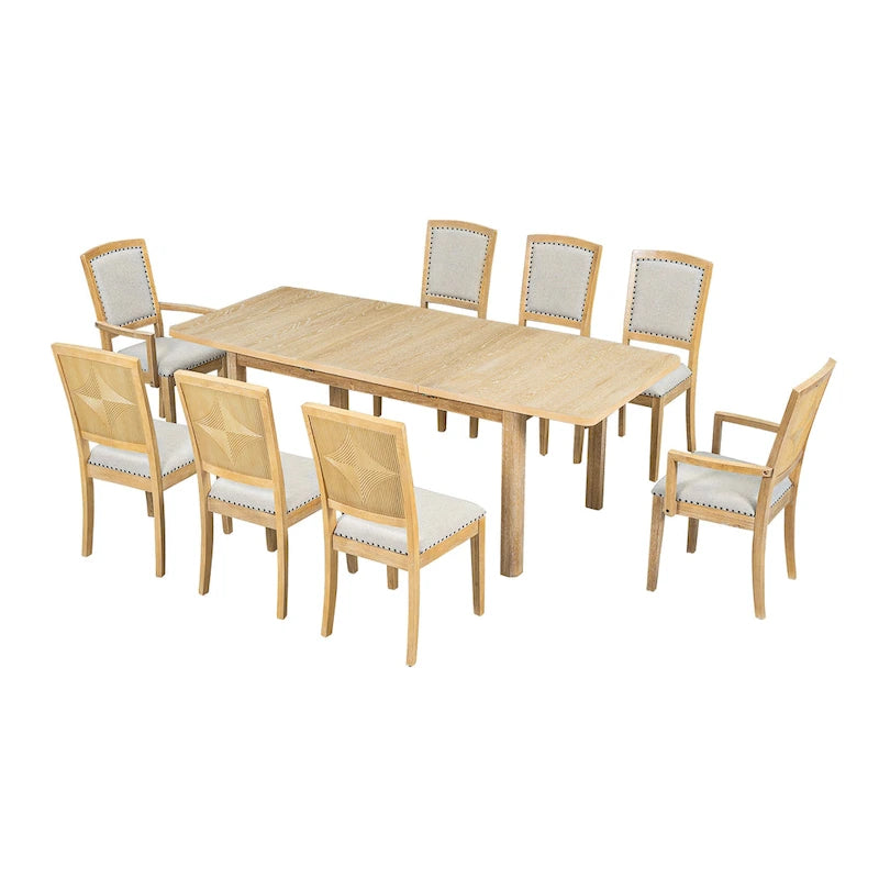 7-Piece Wooden Dining Table Set with Extendable Table & 6 Chairs