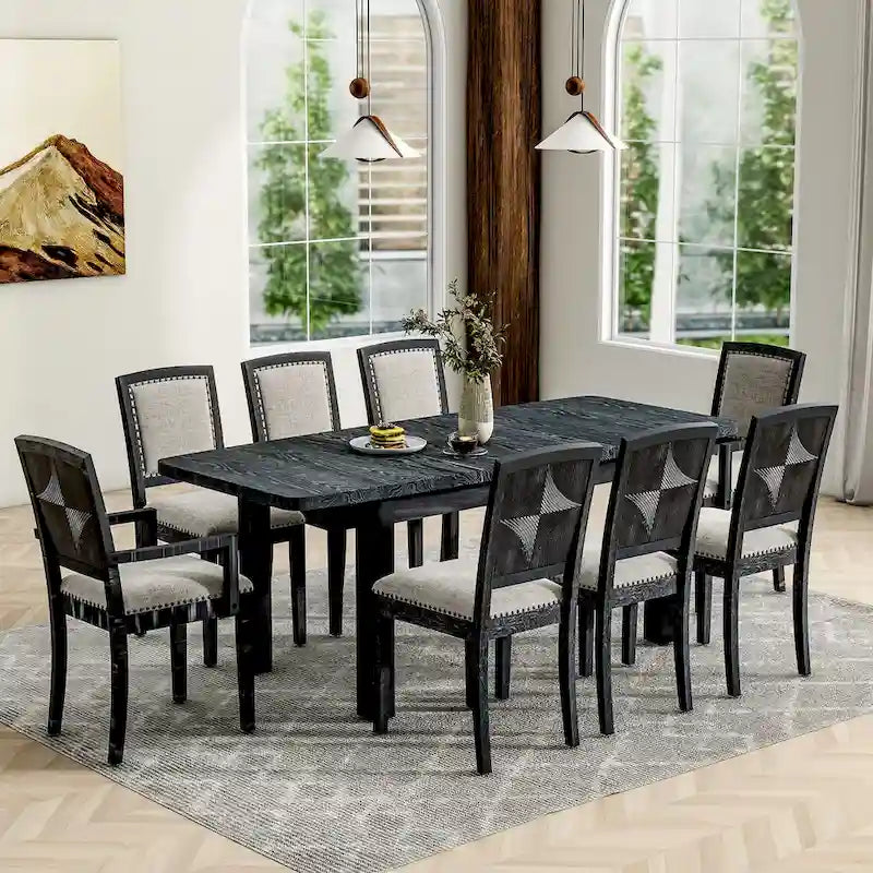 7-Piece Wooden Dining Table Set with Extendable Table & 6 Chairs