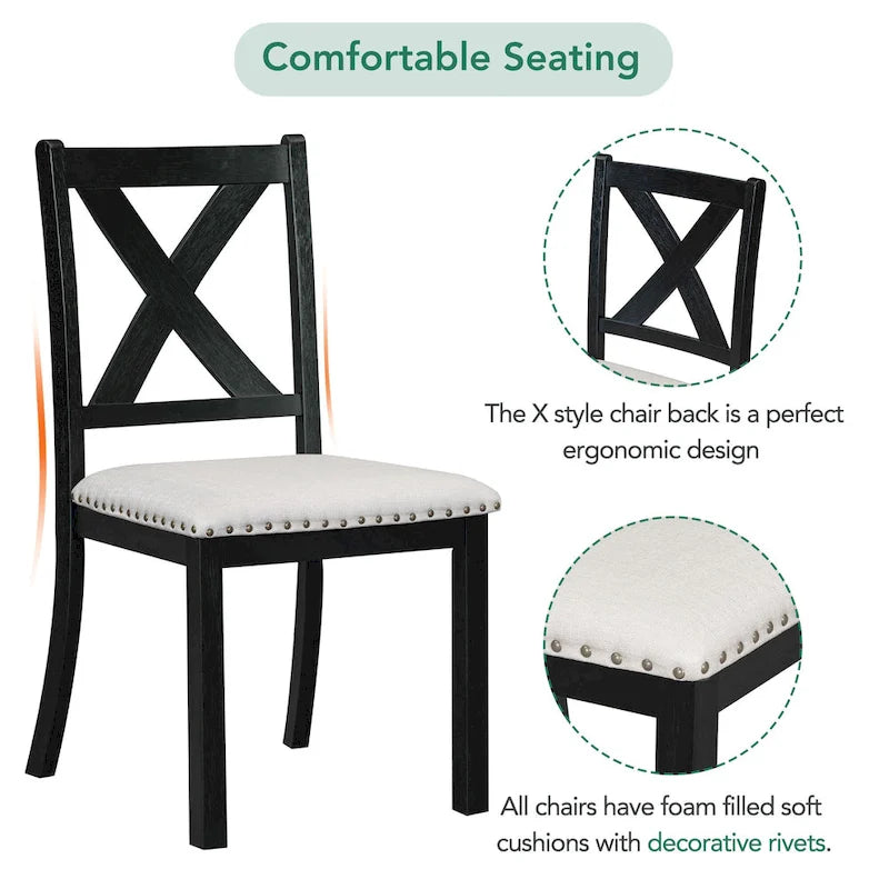 Black 6-Piece Wooden Dining Table Set with Extendable Table & 4 Chairs & Bench