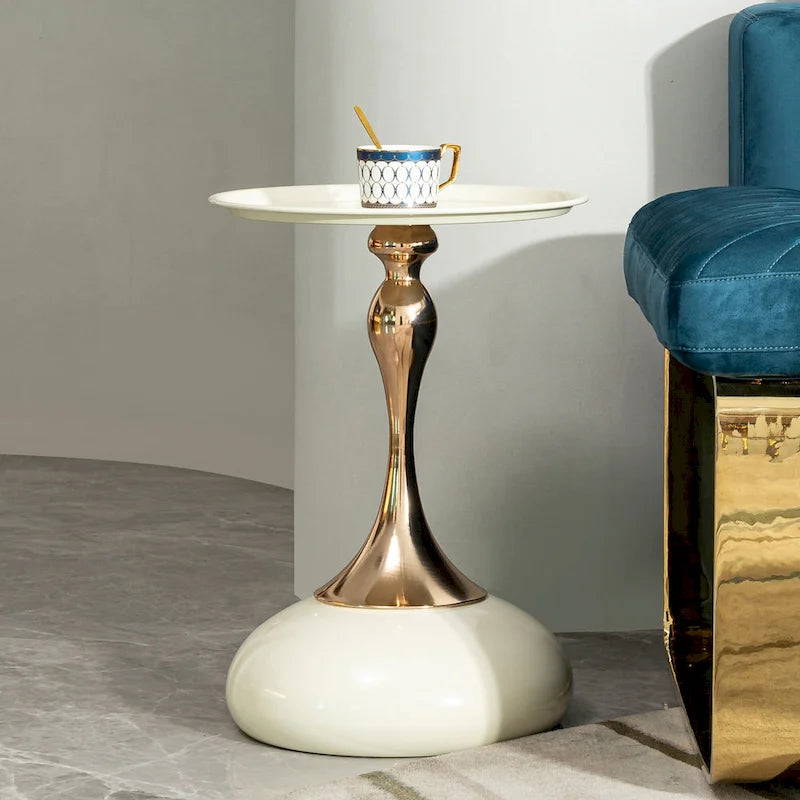 14.96" Gold Finish Carbon Steel Side Table, Modern Design