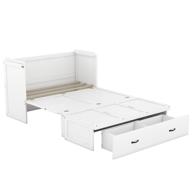 Full Pine Murphy Bed with USB & Drawer