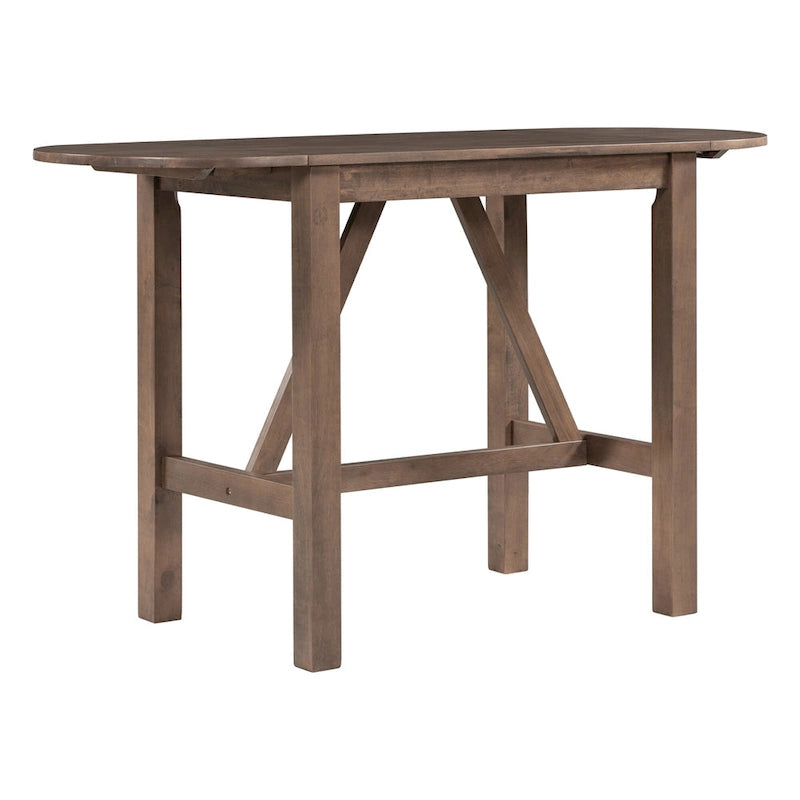 Rustic Style Wooden 3-Piece Dining Table Set with Drop Leaf and 2 Upholstered Dining Chairs