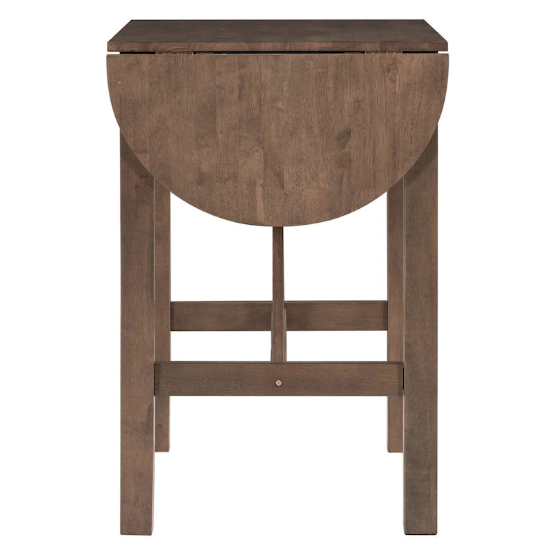 Rustic Style Wooden 3-Piece Dining Table Set with Drop Leaf and 2 Upholstered Dining Chairs