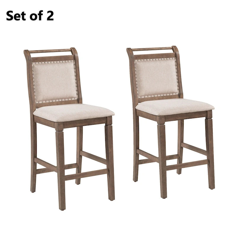 Rustic Style Wooden 3-Piece Dining Table Set with Drop Leaf and 2 Upholstered Dining Chairs