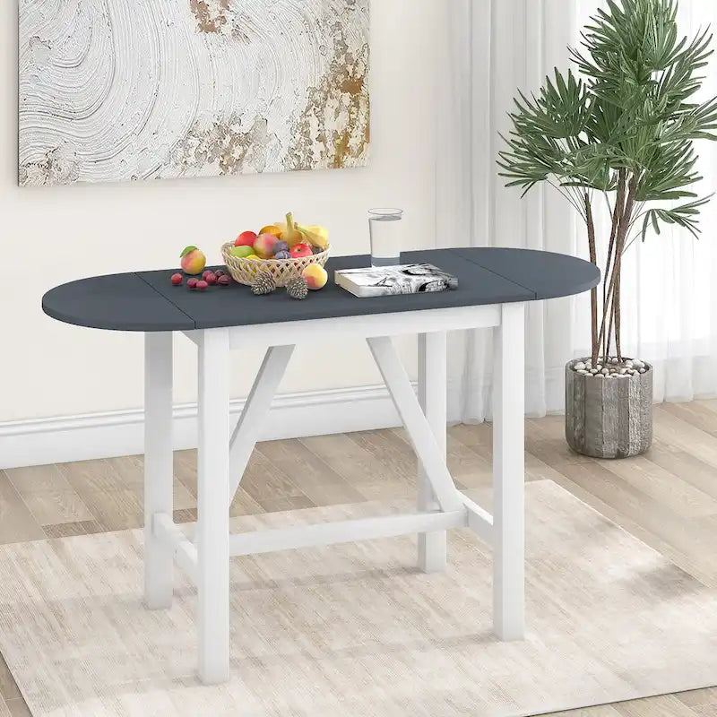 Rustic Style Wooden 3-Piece Dining Table Set with Drop Leaf and 2 Upholstered Dining Chairs