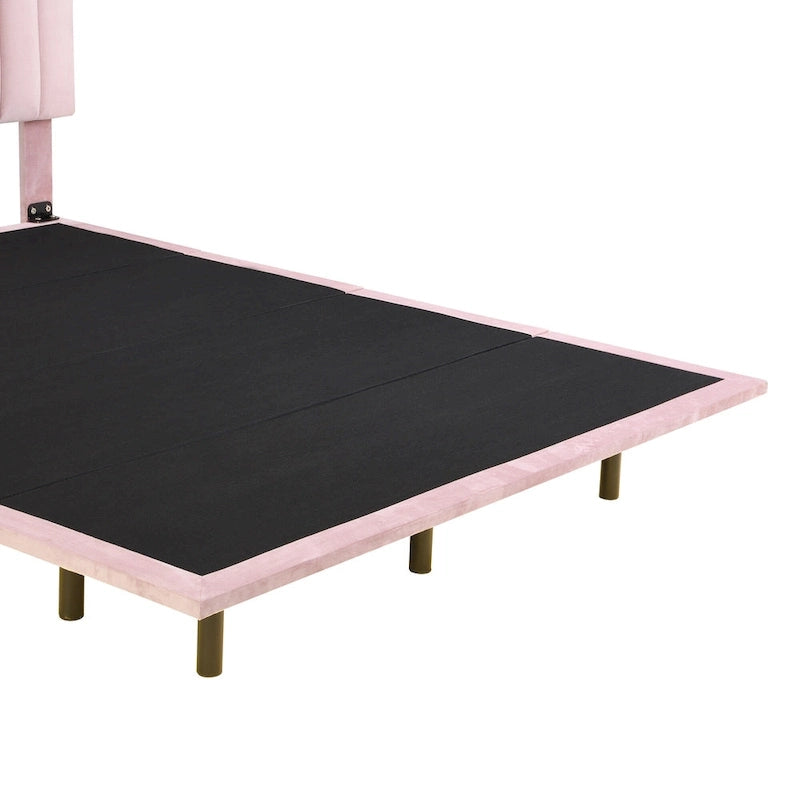 Velvet Floating Queen Upholstered Platform Bed, Sensor Light, Solid Build