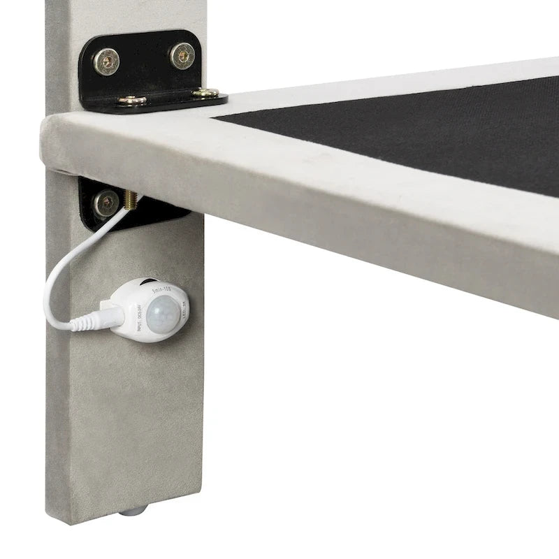 Velvet Floating Queen Upholstered Platform Bed, Sensor Light, Solid Build