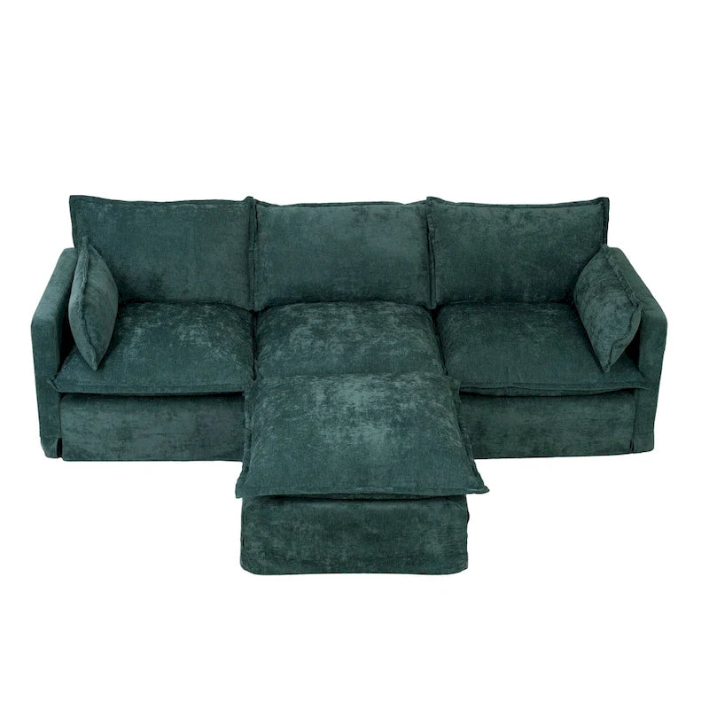 93.31 Faux Linen Modular Sectional Sofa with Ottoman, Wood Frame