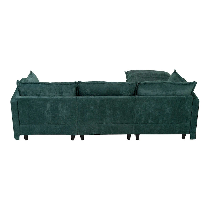 93.31 Faux Linen Modular Sectional Sofa with Ottoman, Wood Frame